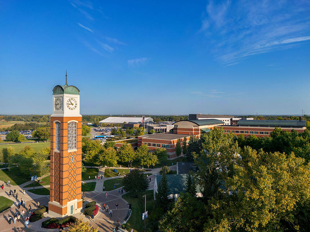 allendale clock tower aerial shot